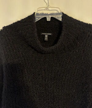 Eileen Fisher Alpaca Sweater XS Black Soft Warm Textured Mock Neck Relaxed Boxy